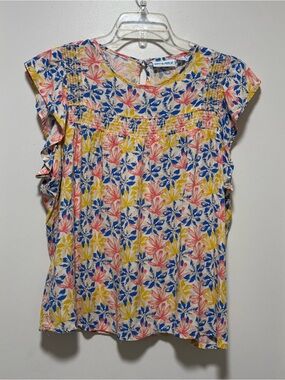 Kiwi fresh XL Petrie Floral Smocked Flutter Sleeve Blouse rayon lightweight